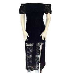 Danity Black Lace Romantic Off Shoulder Whimsigoth Maxi Dress. Size Medium.